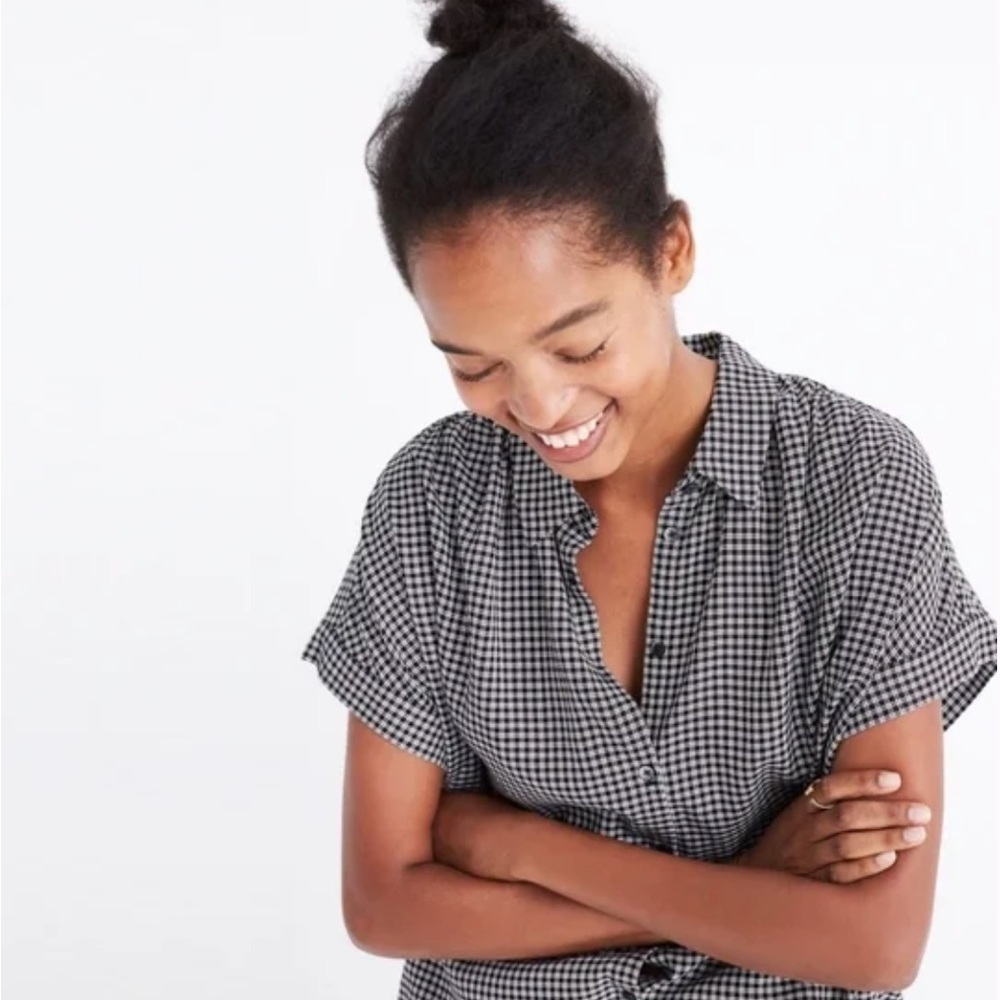 Madewell Central Shirt Black White Haden Plaid M oversized relaxed fit
